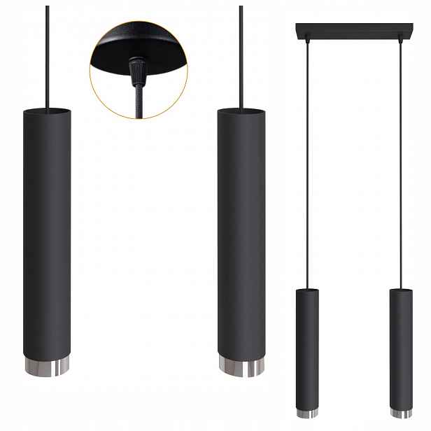 Závěsná stropní lampa Stropní Svítidlo Černá Stříbrná kovová 2xGU10 Spot Tuba