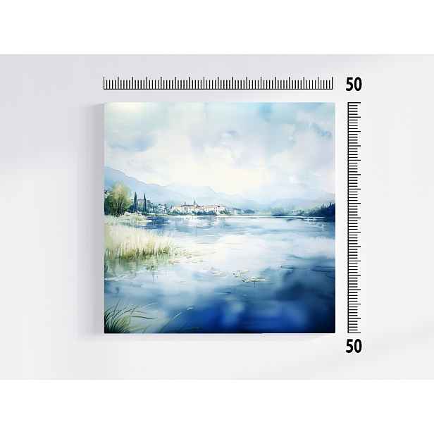 Obraz Na Plátně Canvas Akvarel Krajina Voda Jezero Městečko Hory 50x50