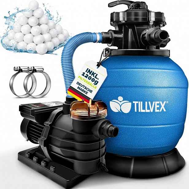 Pískový filtrační systém tillvex pro bazény s časovačem, barva modrá