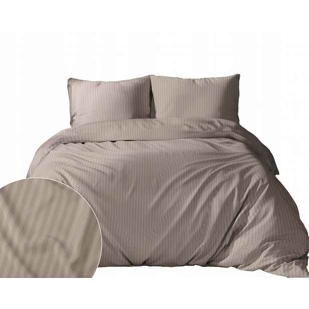 Povlečení bavlněný satén damašek Pure 160x200 taupe proužek 1 cm