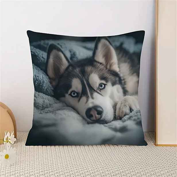 TEMU 1ks Dekorativní povlak na polštář se sibiřským husky | 45,01 cm polyesterový povlak na polštář se zipem | Měkká a hladká polyesterová krátká