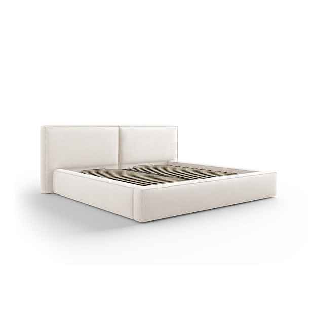 Béžová čalouněná dvoulůžková postel s úložným prostorem a roštem 140x200 cm Arendal – Cosmopolitan Design