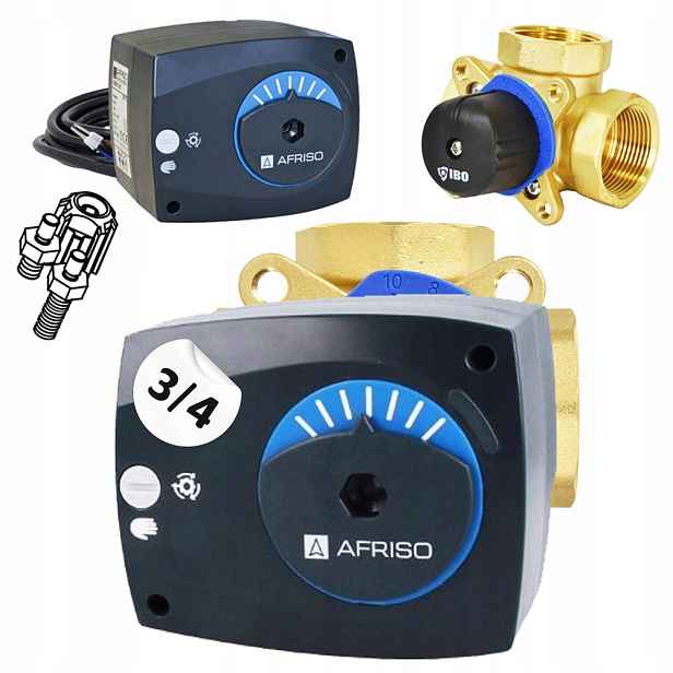 Sada 3-CESTNÝCH Směšovacích Ventilů DN20 3/4 3-BODOVÝ Pohon Afriso Arm