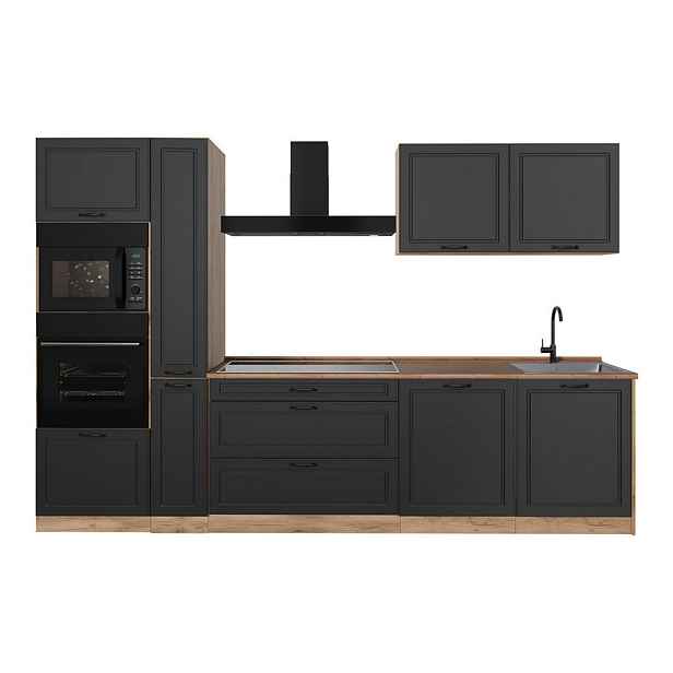 Vicco KUCHYŇSKÝ KOUT R-Line, Antracitový venkovský dům/Zlatý mocný dub, 310 cm pracovná doska Dub Goldkraft