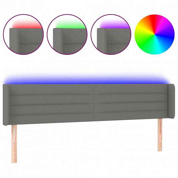 vidaXL Čelo postele s LED tmavě šedé 203 x 16 x 78/88 cm textil