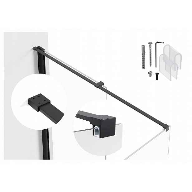 Držák do kabiny nastavitelný od 30 do 120 cm, sklo 6-8 mm, černý matný reling