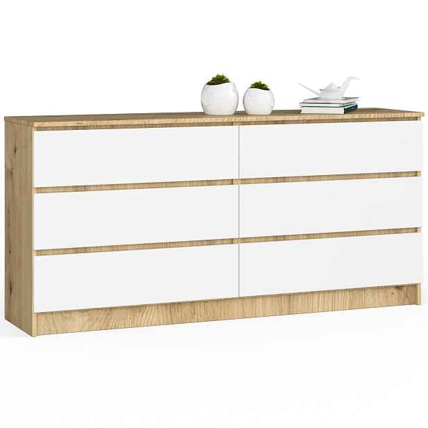 Komoda K160 6SZ Clp Dub Artisan Bílá Akd