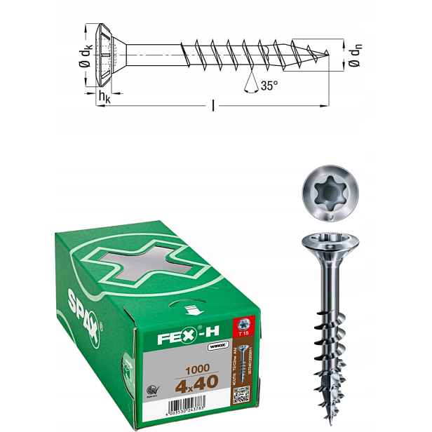 Šroub do oken Fex-h 4 x 40 Tx Wirox 1000 ks