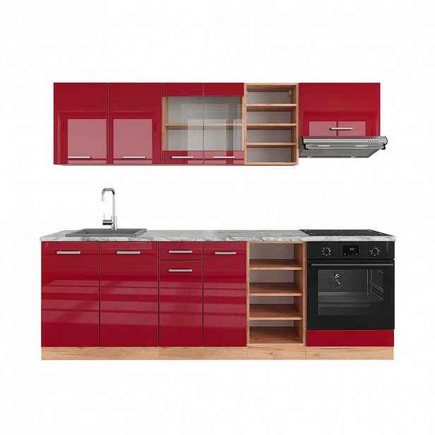 Vicco KUCHYŇSKÝ KOUT R-Line Červený/zlatý dub s vysokým leskem 240 cm , PD Mramor