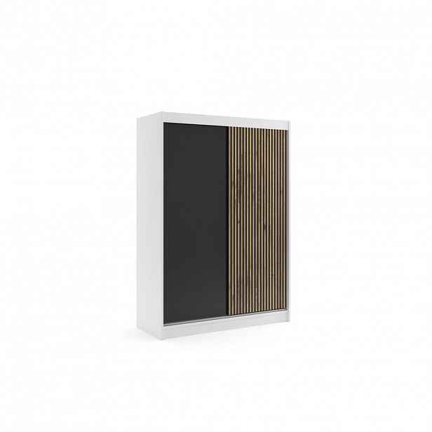 ALTDECOR ŠATNÍ SKŘÍŇ VILAN s lamelami/LED – 150 cm – bílá | dub wotan