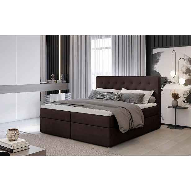Kontinentální postel s úložným prostorem 160x200 LEVIRO - hnědá