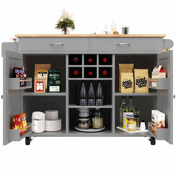 OKWISH KUCHYŇSKÝ ostrůvek 102/45/92 cm šedý z MDF a kovu s kolečky a úložným prostorem