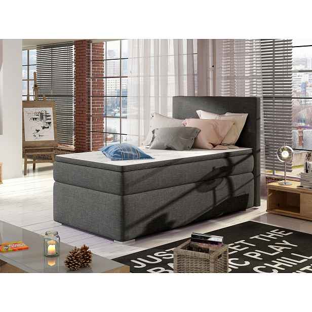 Postel boxspring ROCCO 04 90x200 cm, levá, tmavě šedá látka