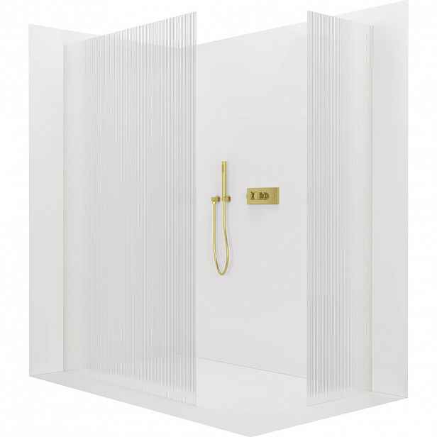 Sprchová zástěna Walk-in Crystal T L/P - 8 mm - bezvzpěrový systém - zlatá, rýhované sklo - 160x160x200 cm