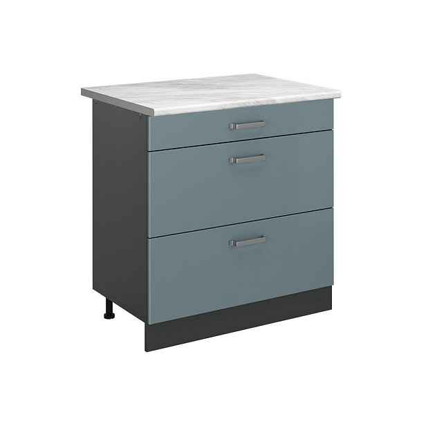 Vicco SPODNÍ SKŘÍŇKA KUCHYŇSKÉ LINKY R-Line, Modrošedá/Antracit, 80 cm se 3 zásuvkami pracovná doska Mramor