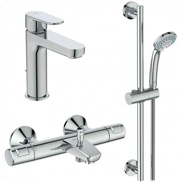 Ideal Standard CeraTherm - Sprchový set s termostatem a umyvadlovou baterií, 3 proudy, chrom BC984AA