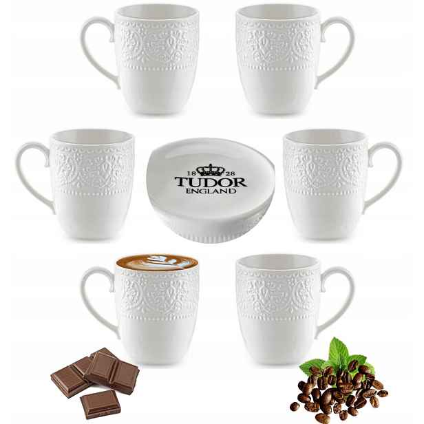 Komplet Hrnků 6 Ks 340 ML Porcelán Na Kávu Bílý Set Tudor England