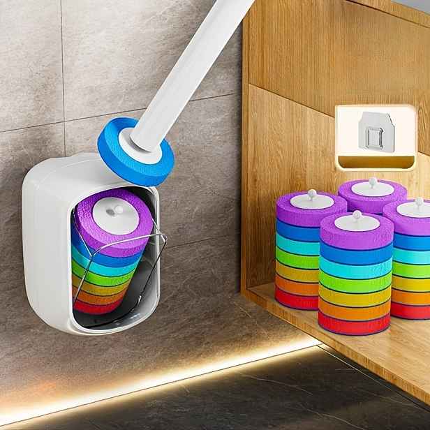 TEMU Joybos Jednorázová WC kartáč, automatické otevírání a zavírání víka, nástěnný WC kartáč, odklápěcí dotykový nástavec do koupelny, 360° otočný