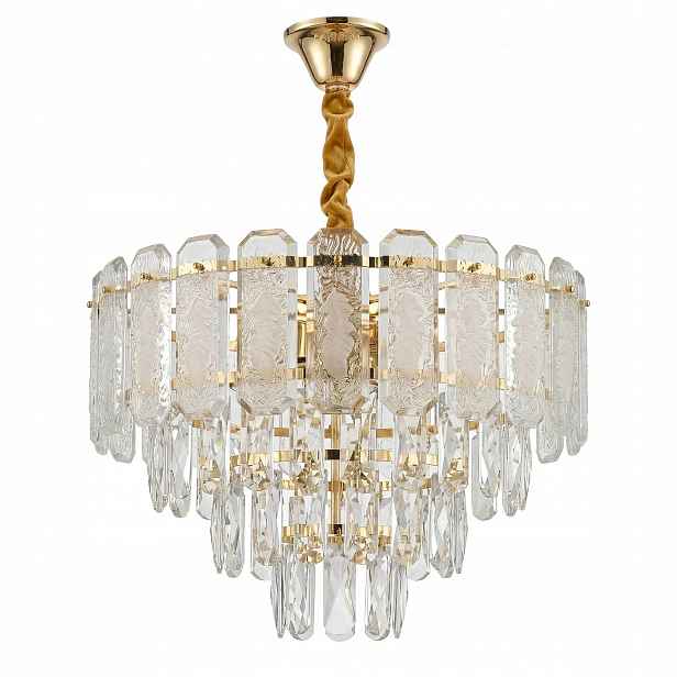 Závěsná lampa Zlatá Křišťálová Mražené Sklo 5x E14 37 cm Toolight