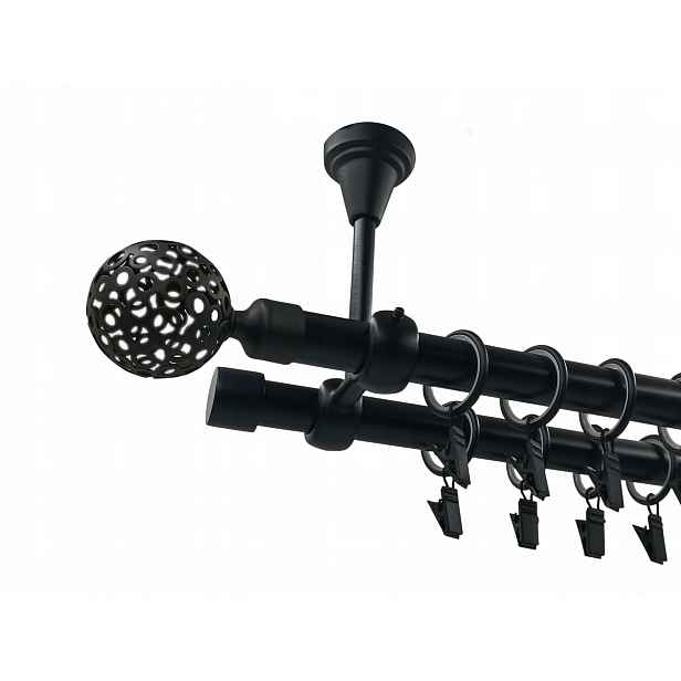 Garnýž Kovový Stropní 19+19 mm Černý Mat 140 cm MIX Koncovek dle výběru