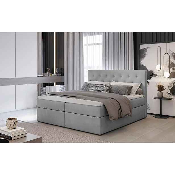 Kontinentální postel s úložným prostorem 160x200 LEVIRO - světle šedá