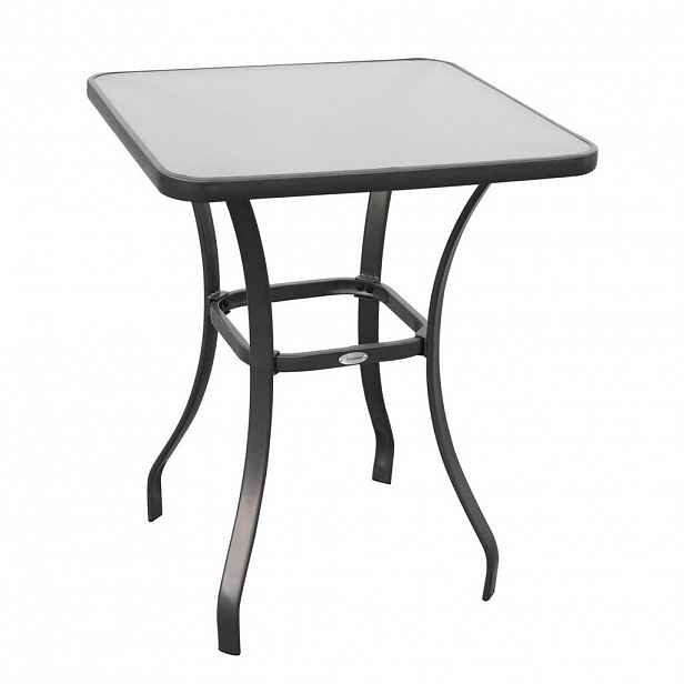 OKWISH ZAHRADNÍ stůl 68,5/68,5/84 cm černý z kovu s tvrzenou skleněnou deskou