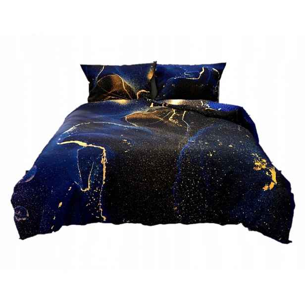 Povlečení 220x200 bavlněný saténový komplet do ložnice mramor, modrá barva