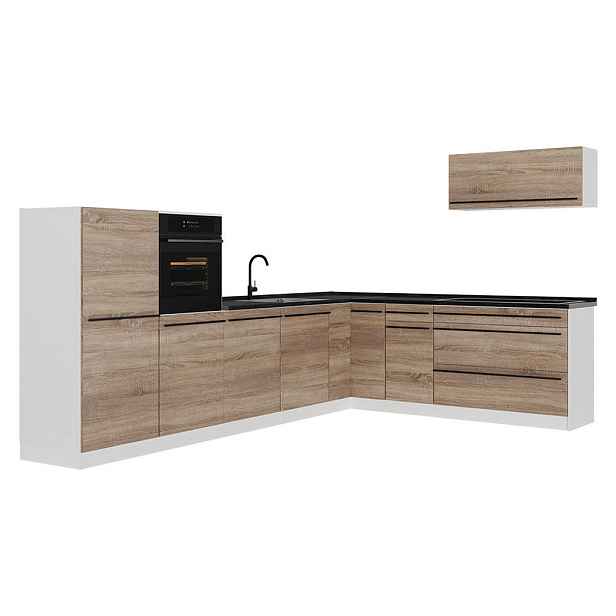 Vicco ROHOVÁ KUCHYŇ R-Line, Sonoma/Bílá, 327 x cm pracovná doska antracitová