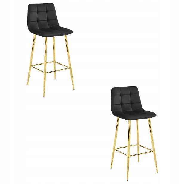 2X Sada Barová Židle Kuchyňská Barová Židle 102 CM Samet Černá Do Kuchyně
