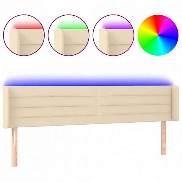vidaXL Čelo postele s LED krémové 203 x 16 x 78/88 cm textil