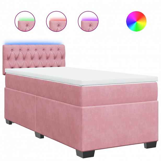 vidaXL Box spring postel s matrací růžová 100x200 cm samet