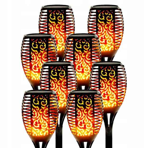8 x Solární Zahradní Lampa Zapichovací Led Pochodeň Lucerna Efekt Plamene