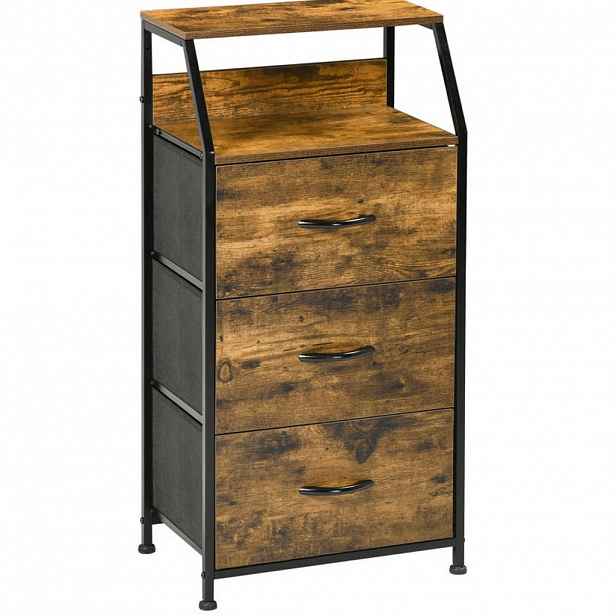 Modfu KOMODA z polyesteru a oceli 44x29x92 cm hnědá se 3 zásuvkami a 2 policemi v industriálním stylu