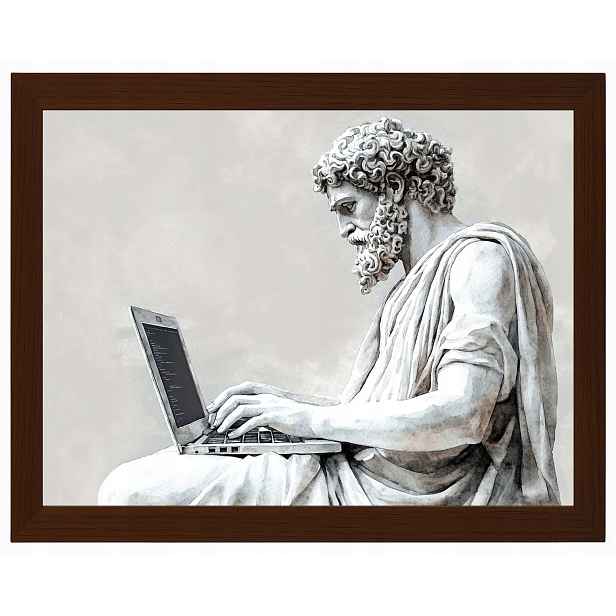 Plakát Rámeček Dřevěná Socha, Postava Filozofa, Notebook , It Program, 80x60