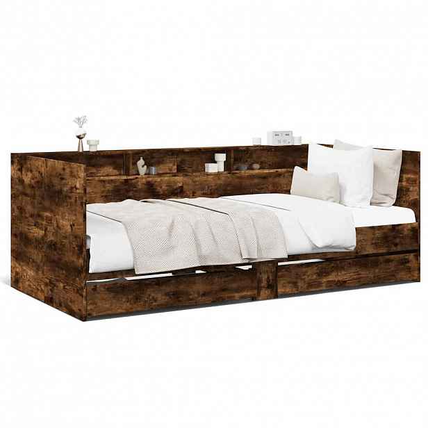 vidaXL Válenda se zásuvkami bez matrace kouřový dub 90 x 200 cm