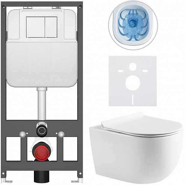 Kompletní WC set Basic/Felci - bílá lesklá - WC tlačítko Maxio/Bílá - závěsné - předstěnová instalace - 53x37 cm