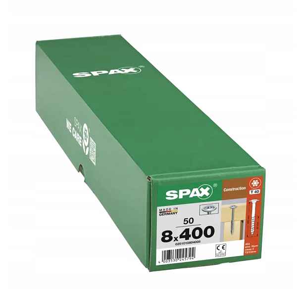 Tesařské vruty Spax do dřeva 8x400 mm, talířová hlava, Wirox 50 Ks.