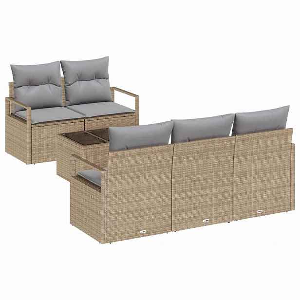 vidaXL Set pohovek 6 ks 5-Počet míst Beige a šedá polyratan