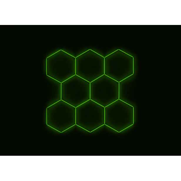 Kompletní Led hexagonové svítidlo zelené, rozměr 8 elementů 252 x 238 cm