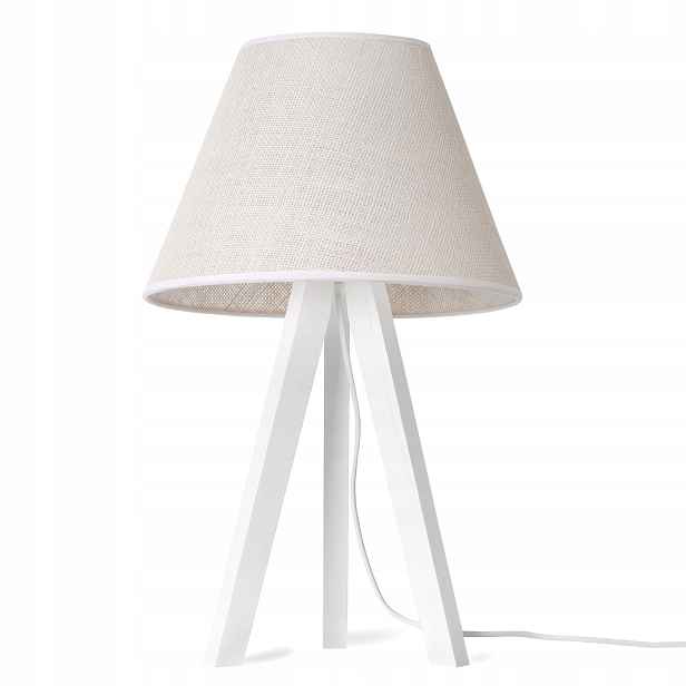 Noční Lampa Stolní Lampa Trojnožka Dřevěná Boho S Jutovým Stínítkem Bílá