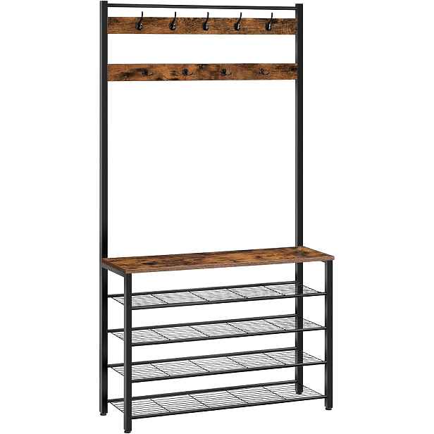 Předsíňový věšák s botníkem Vasagle Mjora 100 cm černý/hnědý