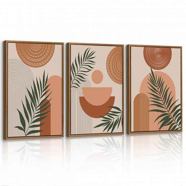 Sada nástěnného umění Boho 40x60 3 ks oranžové geometrické plátno R1