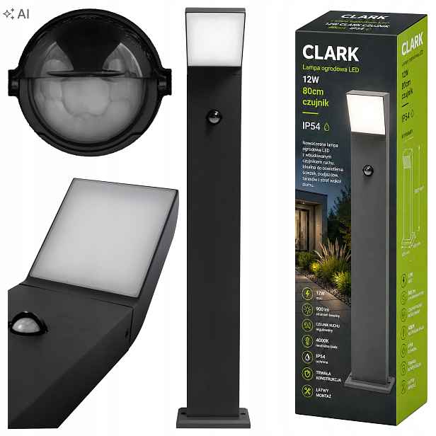 Zahradní lampa stojící sloupek 80 cm Snímač Pohybu venkovní 4000K Led