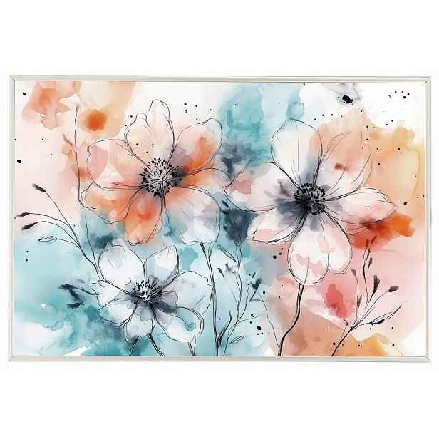Plakát Rámeček Hliníková Grafika Kresba Příroda Květiny Jaro Léto 60x40