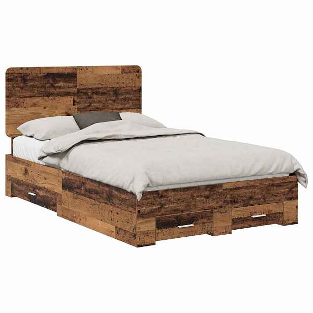 vidaXL Rám postele s čelo Staré dřevo 120 x 190 cm Kompozitní dřevo