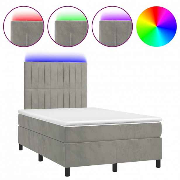 vidaXL Box spring postel s matrací a LED světle šedá 120x200 cm samet