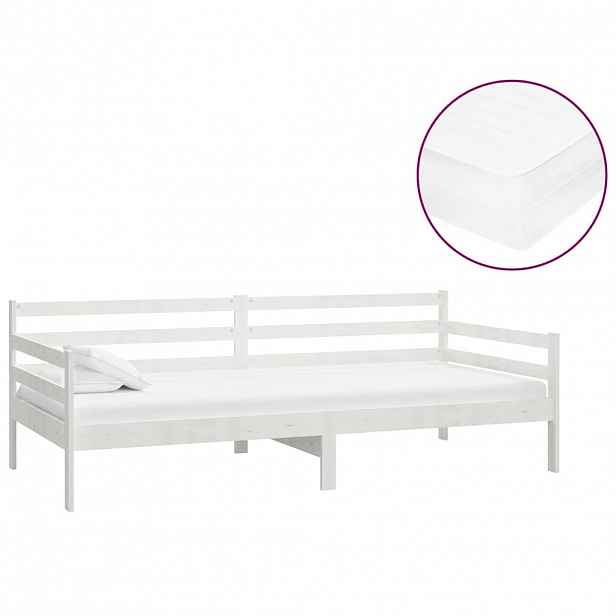 vidaXL Válenda s matrací 90 x 200 cm bílá masivní borové dřevo