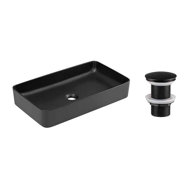 Comad Sada keramického umyvadla na desku a výpusti Slim 60 cm černá