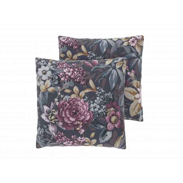 Livarno® Potah na polštář Renforcé, 50 x 60 cm, 2 kusy (Květiny/antracit)