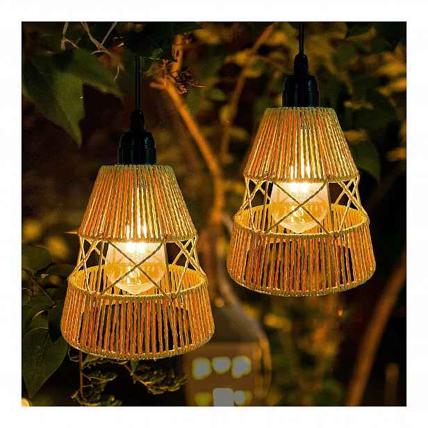 Solární venkovní závěsné Led lampy, ratanové, IP65 2 kusů